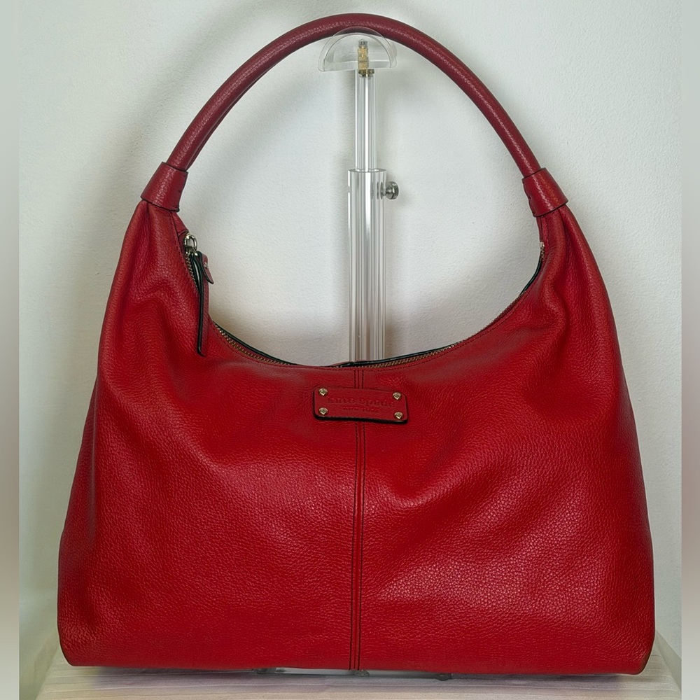 Kate Spade New York Red Pebbled Leather Hobo Shoulder Bag Classic And Slouchy